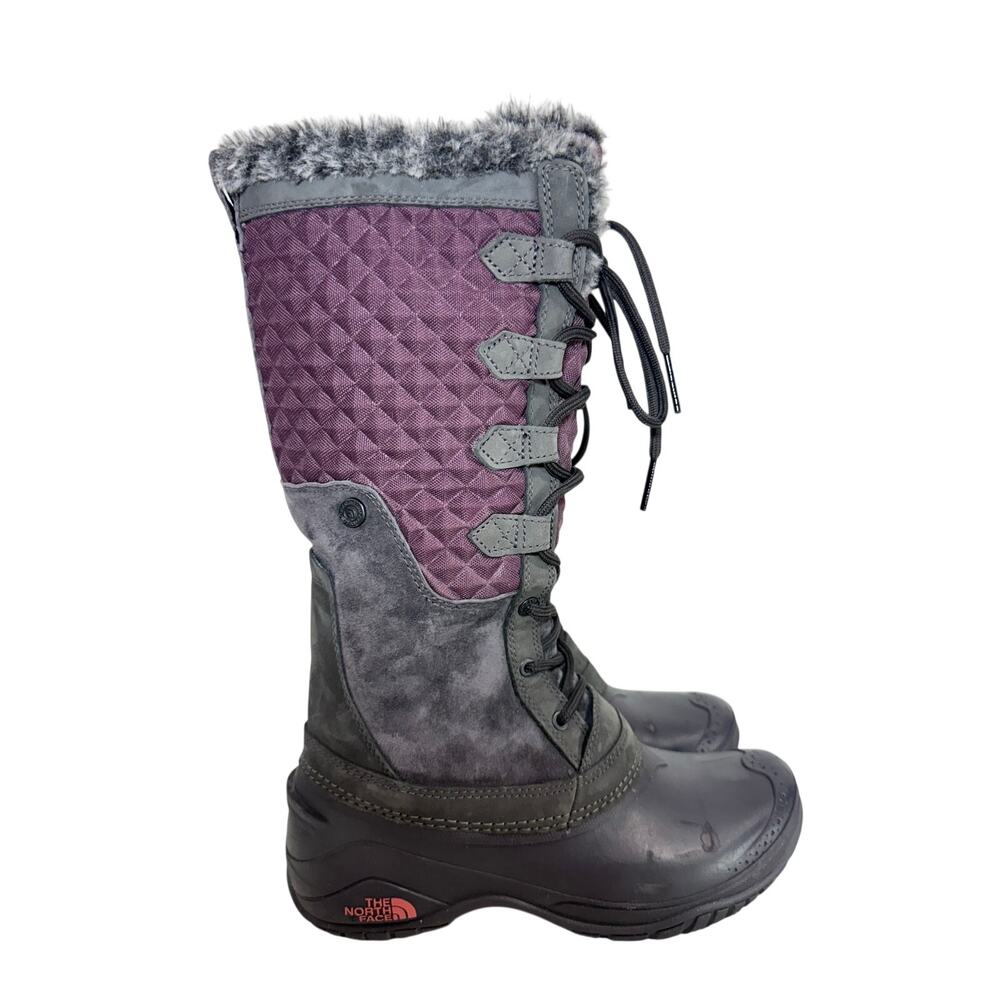 The North Face Shellista III Tall Boots Women’s Sz 7 Gray Purple Faux Fur Winter - Picture 2 of 14